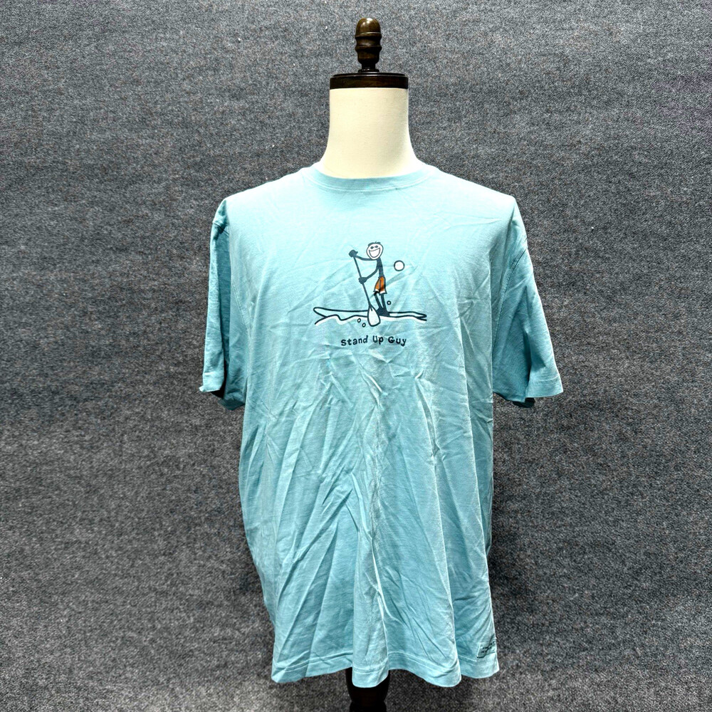 Life is Good Mens XL Stand Up Guy Paddle Board T Shirt Blue SUP Outdoor Graphic